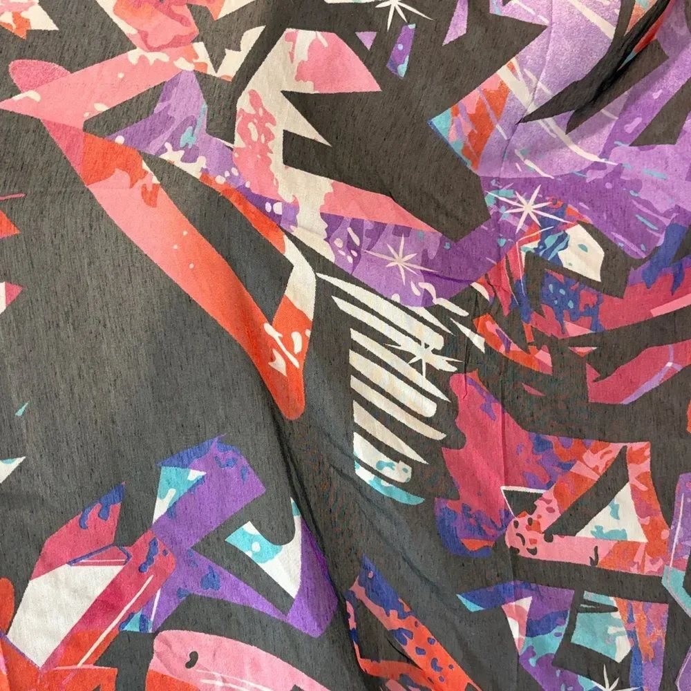H&M- Y2K Black Purple Red Large Sheer Scarf Shawl Wrap Abstract Stain Glass O/S